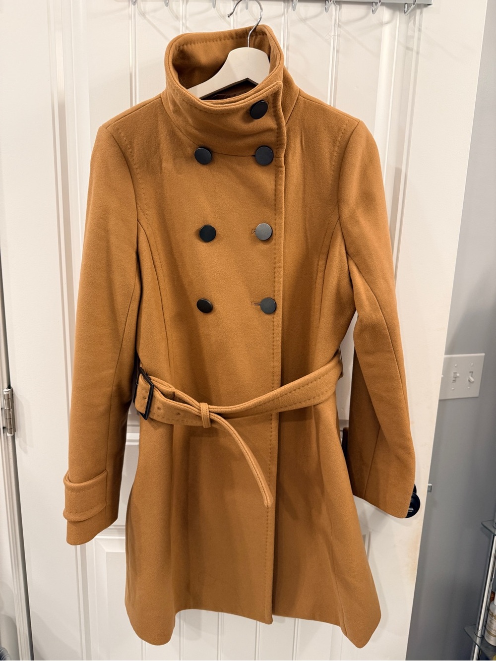 Aritzia BABATON Camel Double-Breasted Belted Pea Coat